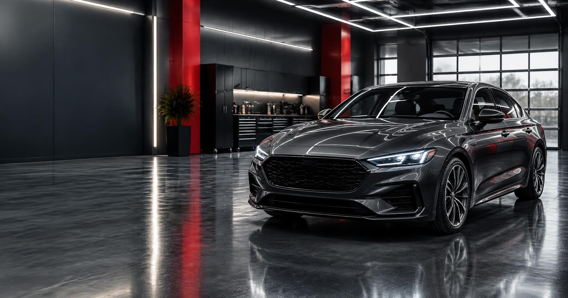 Automóvil impecable dentro de un taller moderno