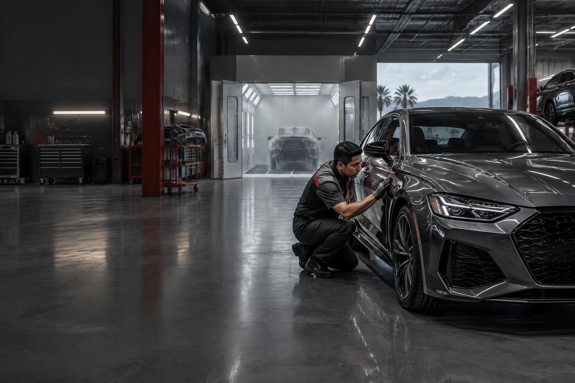 Automóvil moderno atendido en un taller profesional
